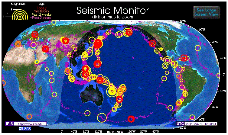 Сейсмический монитор на 13 мая 2011 г.